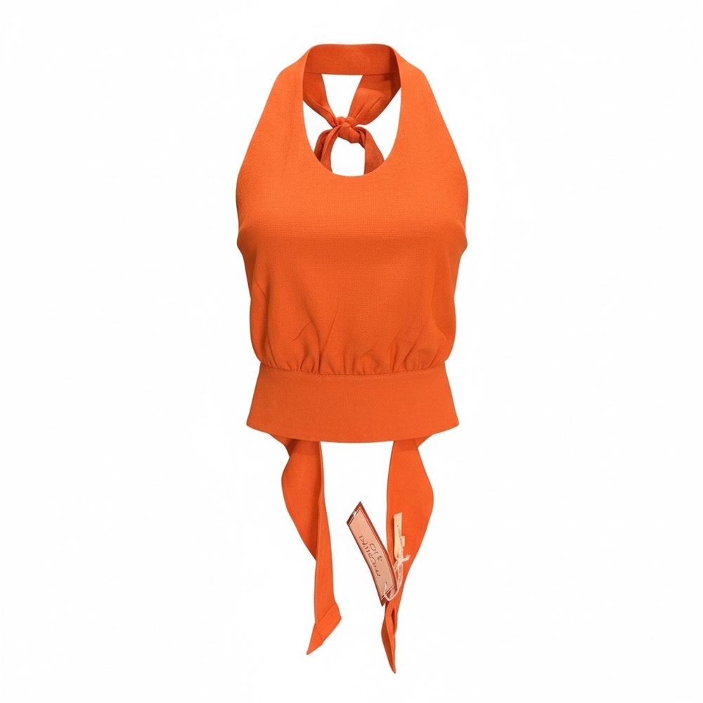 Meshki Orange Halter Tie-Back Top Gold Hardware NWT Size L